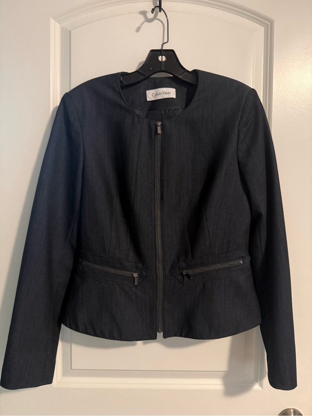 Calvin Klein Dark Danim Grey Zip-Front Women's Blazer